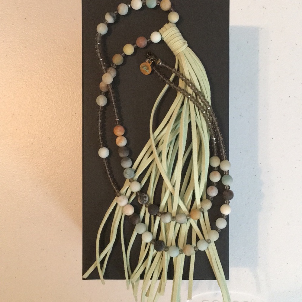 Fabulina Green and Grey Beaded Necklace